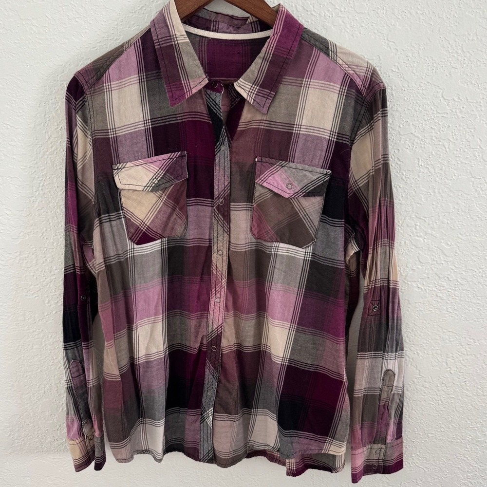 Y2K Arizona Jeans Plaid Snap Shirt Long Sleeve Women's XL Western